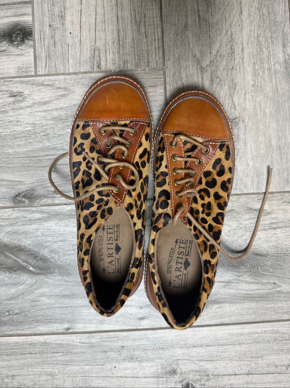 Spring Step Women's Brown Tan L’Artiste Leopard Oxford Shoes Size 35